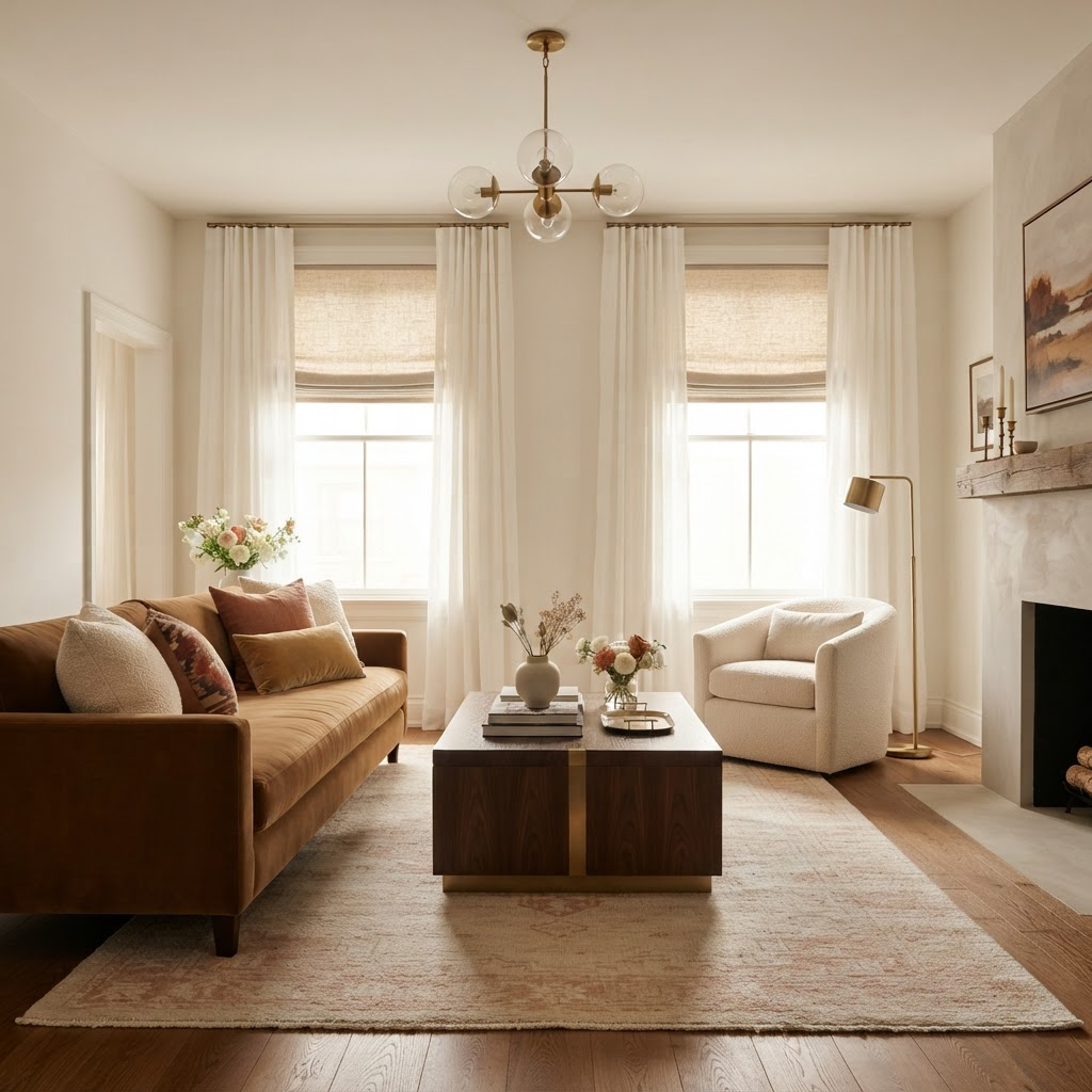 Room after installing window furnishings